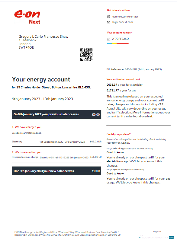 download download UNITED KINGDOM E ON utility bill Word and PDF template PDF template PDF template